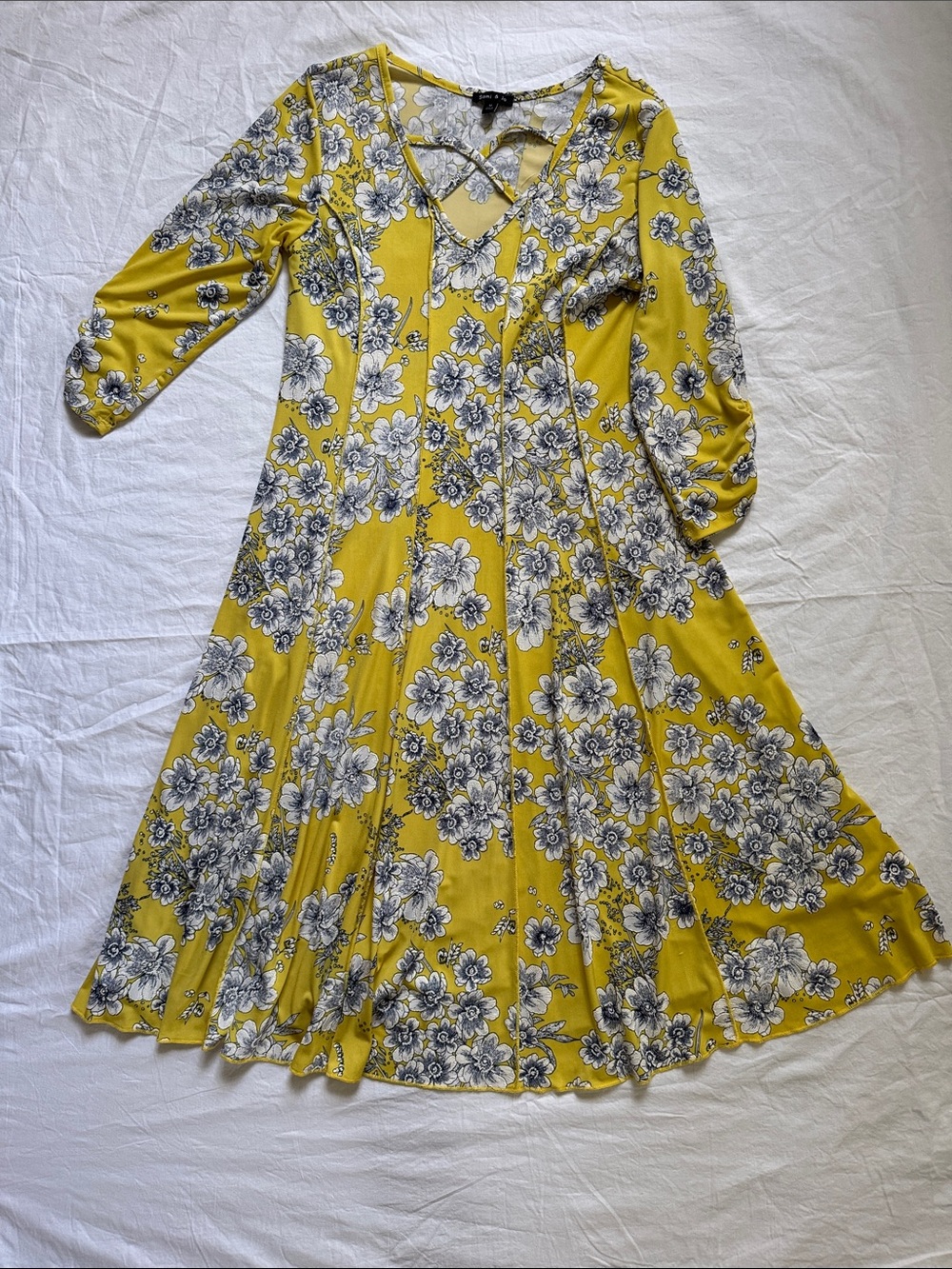 Sami & Jo Yellow Floral Long-Sleeve Fit-and-Flare Dress
